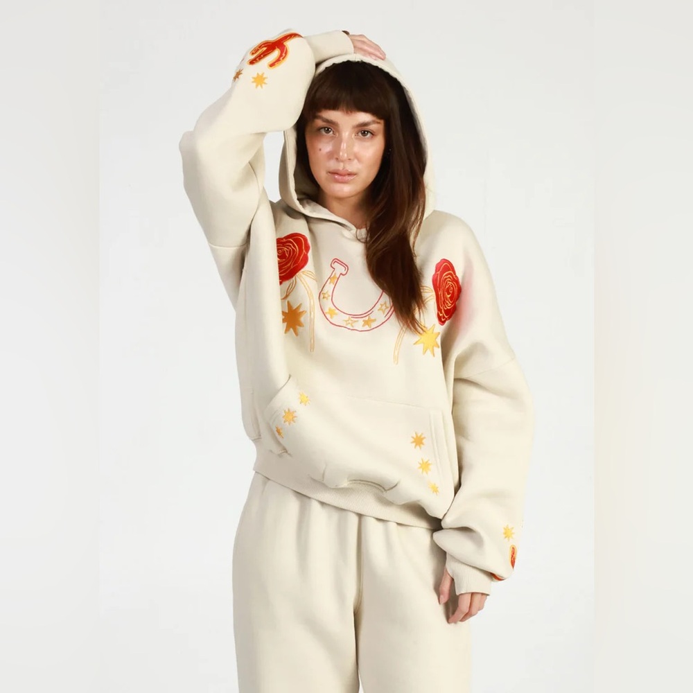 Cream Hoodie and Sweatpants Set Cactus Equestrian Rose Heart size XS NWOT - Picture 2 of 13